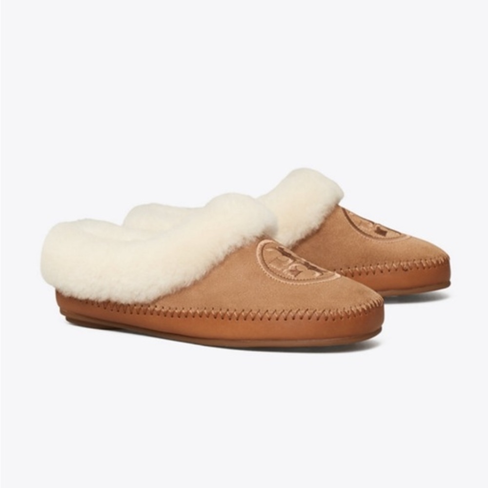 Tory Burch Coley Slipper 2, Suede, Bisonte, Cozy, Tan,Sandal, Cozy Lounge size 6